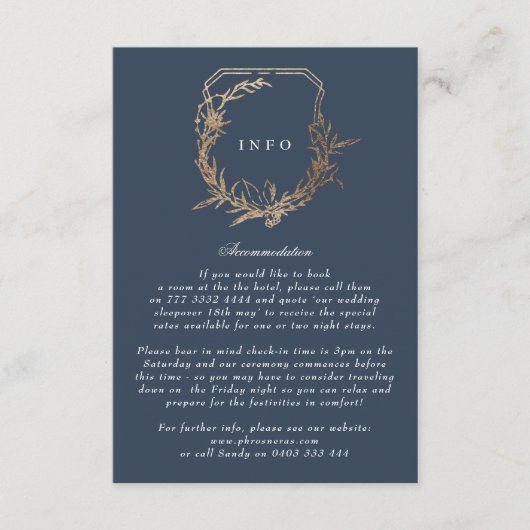 Klassiek Goud Wit kuif bruiloft Navy Blauw Informatiekaartje (Voorkant)