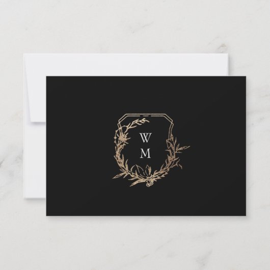 Klassiek Goud Zwart Wit Monogram Crest Bruiloft RSVP Kaartje (Achterkant)