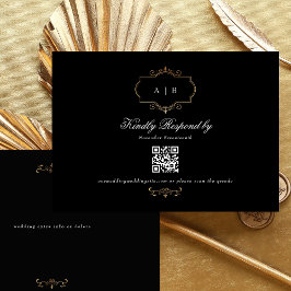 klassiek goud zwart wit QR CODE bruiloft website RSVP Kaartje