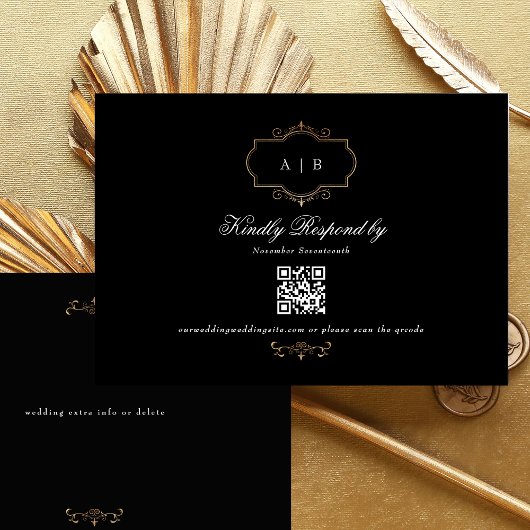 klassiek goud zwart wit QR CODE bruiloft website RSVP Kaartje