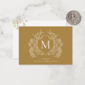 Klassiek gouden bloemenkam monogram notitiekaartje (Voorkant / Achterkant in situ)