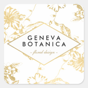 Klassiek gouden bloempatroon op witte designer vierkante sticker