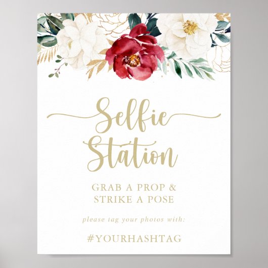 Klassiek gouden bloemstuk Selfie Station bord Poster (Voorkant)