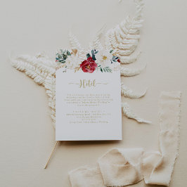 Klassiek gouden bordeauxrood wit bloemig hotel informatiekaartje