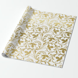 Klassiek gouden damast bloemmotief trouwverpakking cadeaupapier