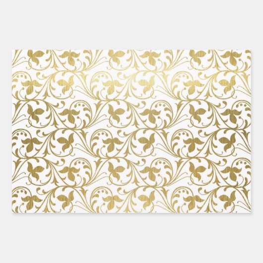 Klassiek gouden damast bloempatroon bruiloft inpakpapier vel (Voorkant 3)