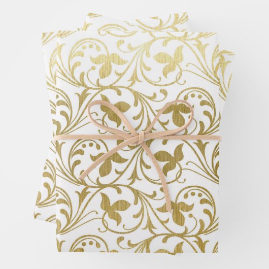 Klassiek gouden damast bloempatroon bruiloft inpakpapier vel (In situ)
