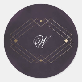 Klassiek Gouden Deco Paarse Calligrafie Monogram Ronde Sticker