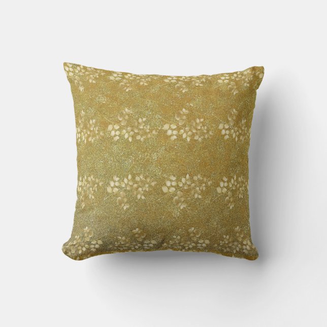 Klassiek gouden glitter bloempatroon kussen (Voorkant)