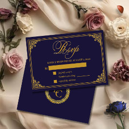Klassiek gouden kader Royal Monogram Huwelijk RSVP Kaartje