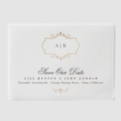Klassiek gouden kam monogram Formeel Save the Date Vellum Uitnodigingen (Voorkant)