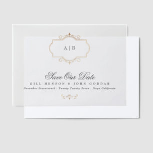 Klassiek gouden kam monogram Formeel Save the Date Vellum Uitnodigingen
