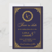 Klassiek gouden lijst Koninklijk Monogram Trouwfee Save The Date (Voorkant)