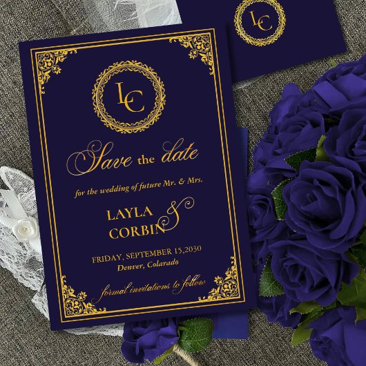 Klassiek gouden lijst Koninklijk Monogram Trouwfee Save The Date