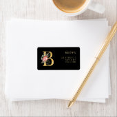 Klassiek gouden monogram B met roze bloemen Label (Insitu)