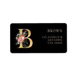 Klassiek gouden monogram B met roze bloemen Label