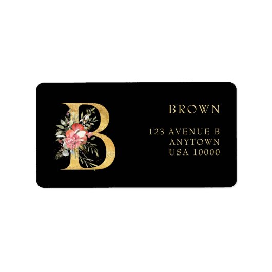 Klassiek gouden monogram B met roze bloemen Label (Voorkant)