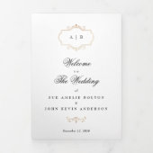 klassiek gouden monogram driezijdig trouwprogramma drieluik uitnodiging (Cover)