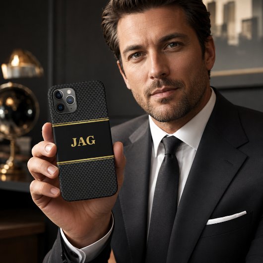 Klassiek gouden zwart gestructureerd monogram Case-Mate iPhone case