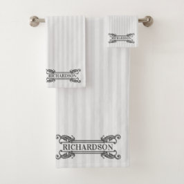 Klassiek Grijs Acanthus Blad Monogram Elegante Str Bad Handdoek