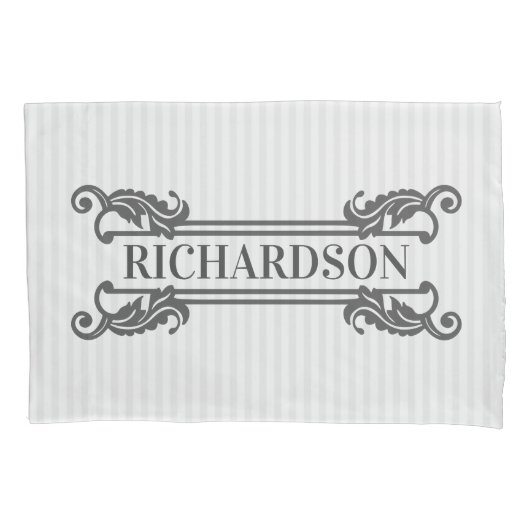 Klassiek Grijs Acanthus Blad Monogram Elegante Str Kussensloop (Voorkant)