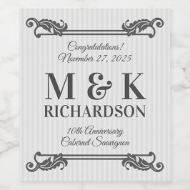 Klassiek Grijs Acanthus Blad Monogram Elegante Str Wijn Etiket