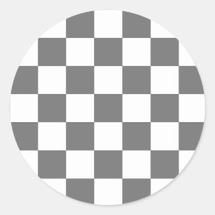 Klassiek grijs dambord ronde sticker