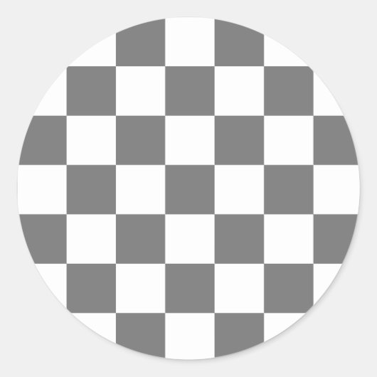 Klassiek grijs dambord ronde sticker (Voorkant)