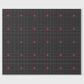 Klassiek grijs en zwart geruit patroon Roze Harten Cadeaupapier (Vlak)