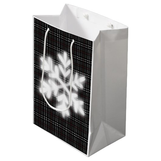 Klassiek grijs en zwart geruite patroon sneeuwvlok medium cadeauzakje (Voorkant Gekanteld)