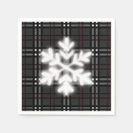 Klassiek grijs en zwart geruite patroon sneeuwvlok servet (Voorkant)