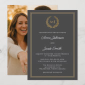 Klassiek grijs laurierkransmonogram Elegante foto Kaart (Voorkant / Achterkant)