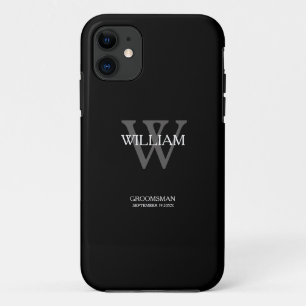 Klassiek Grijs Monogram Wit Naam Zwart Groomsman Case-Mate iPhone Case