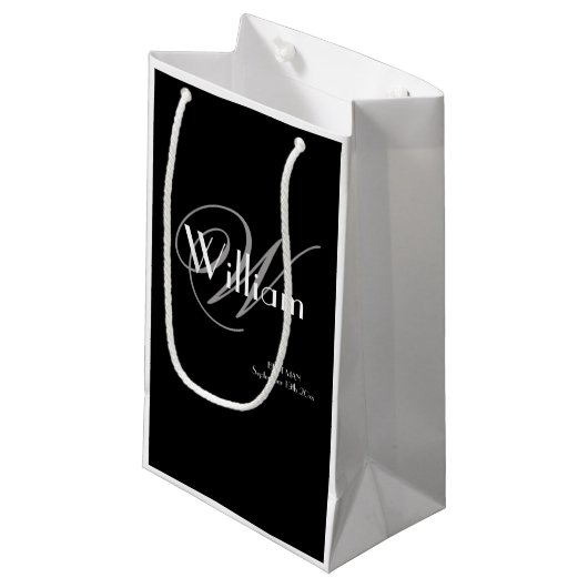 Klassiek grijs monogram witte scriptie bruidsjonke klein cadeauzakje (Voorkant Gekanteld)