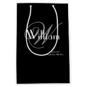Klassiek grijs monogram witte scriptie getuige zwa medium cadeauzakje (Voorkant)