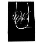 Klassiek grijs monogram witte scriptie getuige zwa medium cadeauzakje (Achterkant)