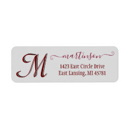 Klassiek grijs rood monogram retouradres etiket