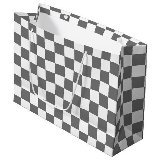 Klassiek grijs schaakbord groot cadeauzakje (Voorkant Gekanteld)