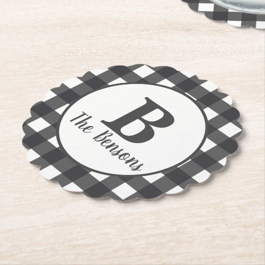 Klassiek grijs wit monogram Buffalo Plaid Kartonnen Onderzetters (Gekanteld)