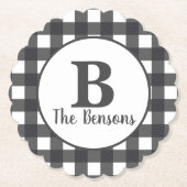 Klassiek grijs wit monogram Buffalo Plaid Kartonnen Onderzetters (Voorkant)