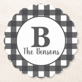Klassiek grijs wit monogram Buffalo Plaid Kartonnen Onderzetters