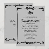 Klassiek Grijs Zwart Tiara Quinceanera Kaart (Voorkant / Achterkant)