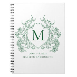 Klassiek groen bloemenkroon monogram notitieboek