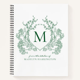 Klassiek groen bloemenkroon monogram recept notitieboek