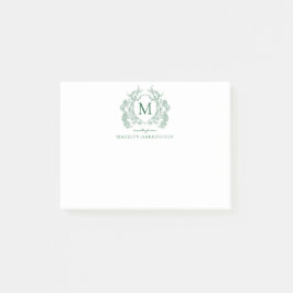 Klassiek groen bloemmotief vintage crest monogram post-it® notes