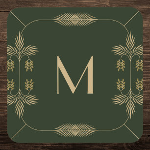 Klassiek groen en goud monogram bier onderzetter