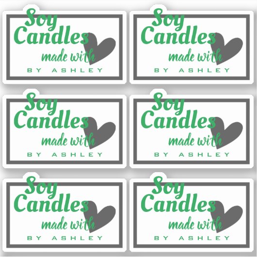 Klassiek groen en grijs hart op witte zeenkaarsen sticker (Voorkant)