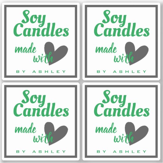 Klassiek groen en grijs hart op witte zeenkaarsen sticker (Voorkant)