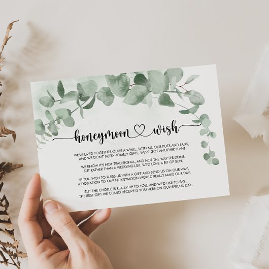 Klassiek groen eucalyptusblad Huwelijkswens  Informatiekaartje