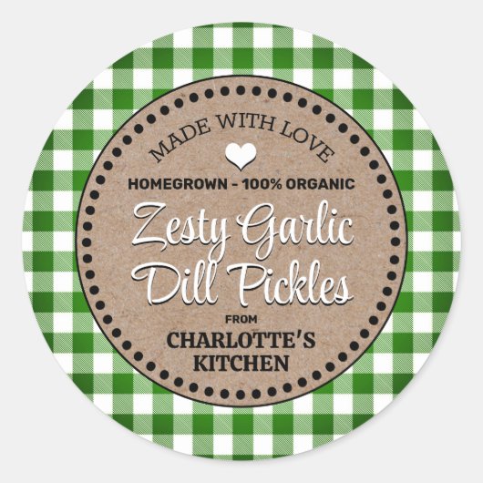 Klassiek groen geruit etiket voor inmaakpot (Voorkant)